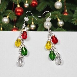 Festive Multicolor Drop Earrings With A Moonstone Bead